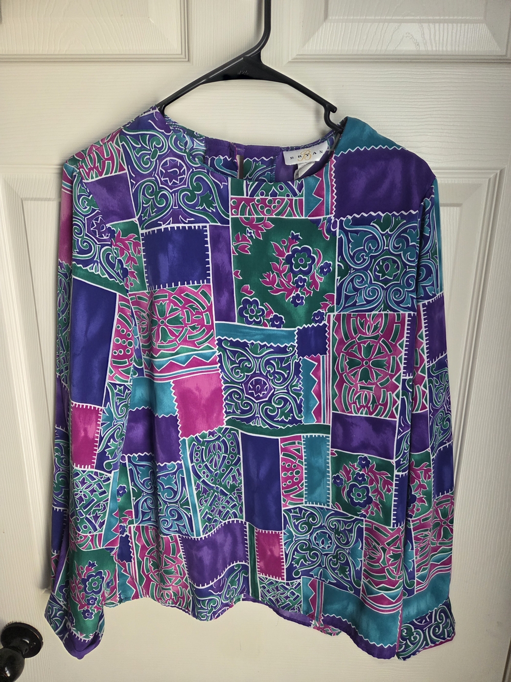 Vintage Patchwork Print Blouse in Purple, Teal & Pink